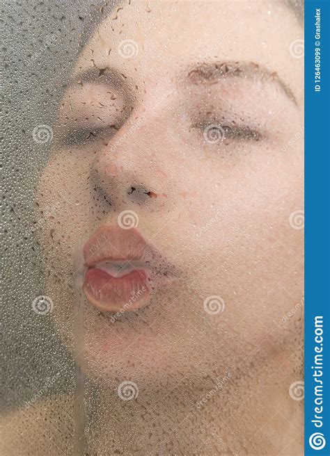Woman Kisses Glass In The Shower Stock Image Image Of Caucasian Face