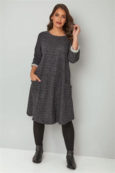 charcoal and grey mix jersey sweat dress with front pockets