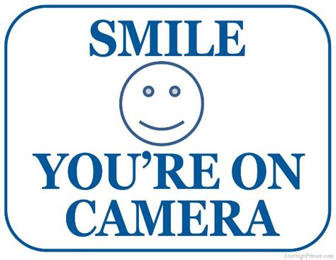 printable smile youre  camera sign security signs printable signs