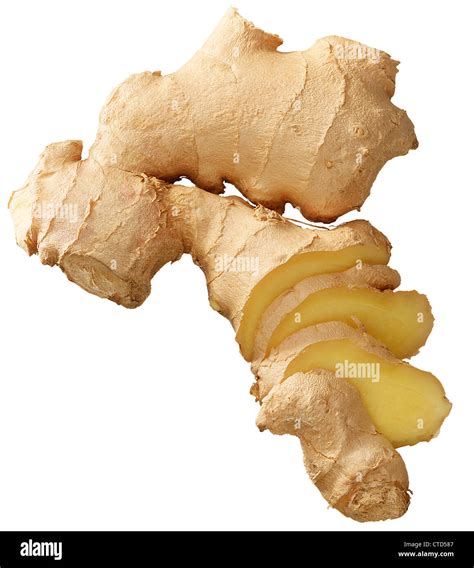 ginger  slices isolated   white background stock photo alamy