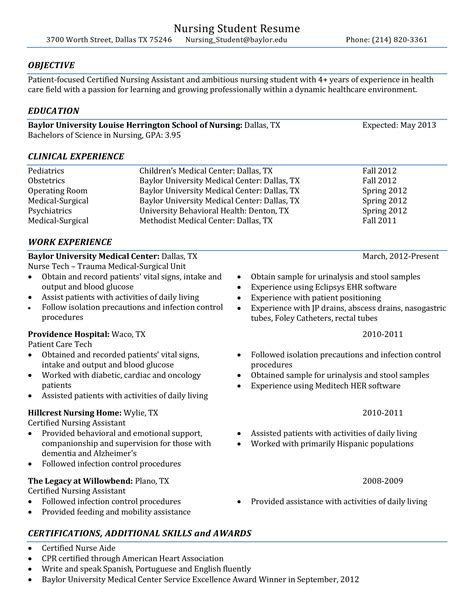sample nursing student resume templates  allbusinesstemplatescom