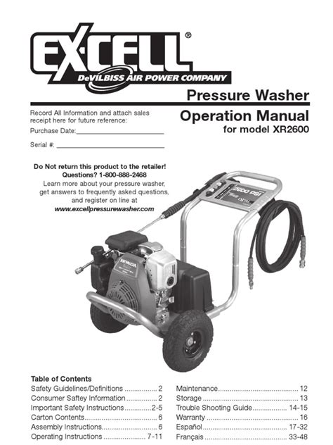 excel xr pressure washer manual exhaust gas pump