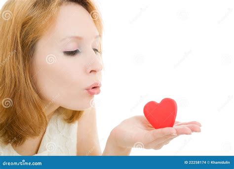 girl sends  air kiss   form  heart stock images image