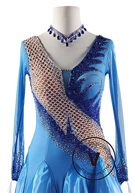alps blue shading satin silk ballroom smooth competition dance dress