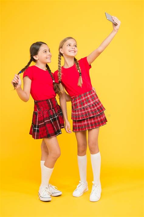 Schoolgirls Taking Self Portrait Stock Image Image Of