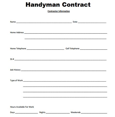 Handyman Contract Templates Find Word Templates