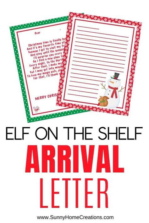 elf   shelf arrival letter printable template  sunny