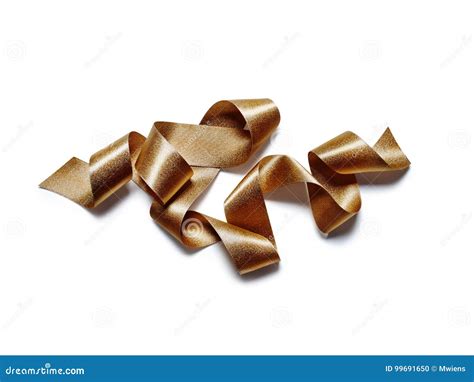 gold bronze metallic ribbon  white stock photo image  curl