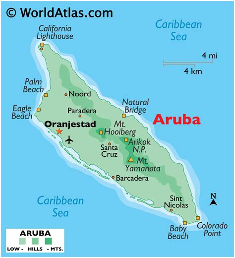 aruba map geography  aruba map  aruba worldatlascom