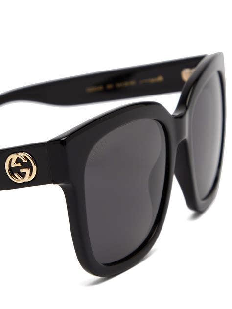 gucci silk gg square acetate sunglasses in black lyst