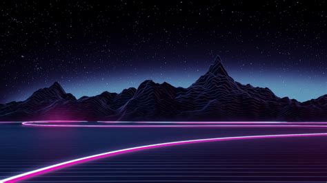 digital art neon gory  jezioro  vaporwave hd desktop tapety