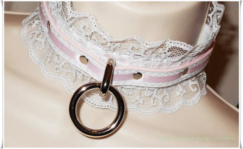 white wedding bondage collar white lace pink frilled