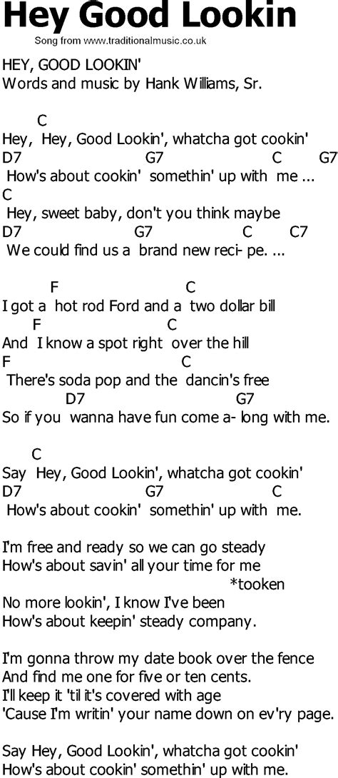 country song lyrics  chords hey good lookin song lyrics