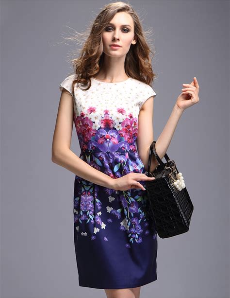 fashion summer dress european   womens lavender printed