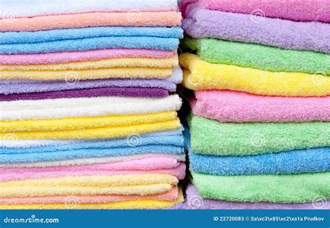 fluffy towels   colors stock image image  bath chores