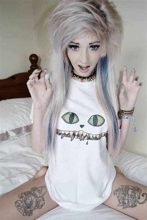 alright blonde and blue ♥ i love your shirt give me cx and you tatoos ♥ emo scene hair