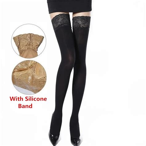 women black lace floral top stay up silicone over knee thigh high