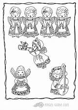 Christmas Coloring Pages Angels Choir Angel Activities Kids Toddlers Harp Guide sketch template