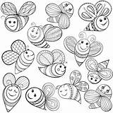 Coloring Adult Bees Bee Vector Drawn Magic Hand Funny Cartoon Doodle Zentangle Tattoo Illustration Stock Royalty sketch template