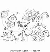 Coloring Aliens Flying Saucers Rockets Clip Illustration Royalty Visekart Rf Pages Rocket Space Clipart Outlined Toy Cartoon Clipartof Printable Choose sketch template