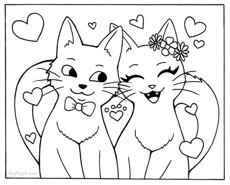 valentine kitties colouring pagepng