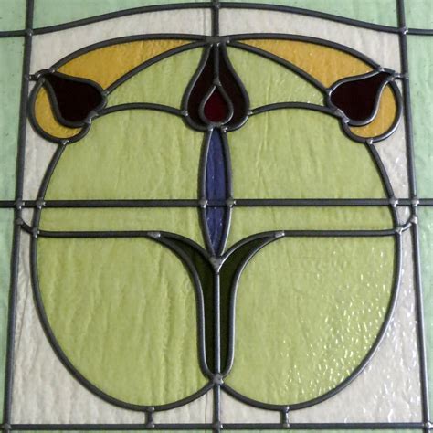1930s Floral Art Nouveau Stained Glass Panel From Period