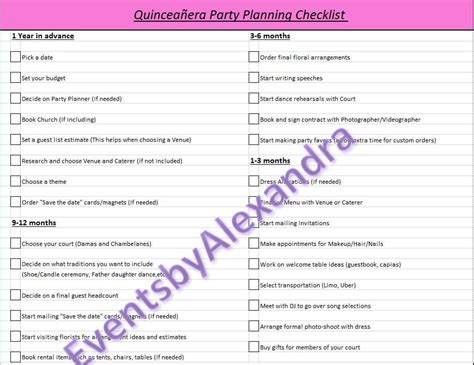 quinceanera planning checklist   sweet   jen roman good