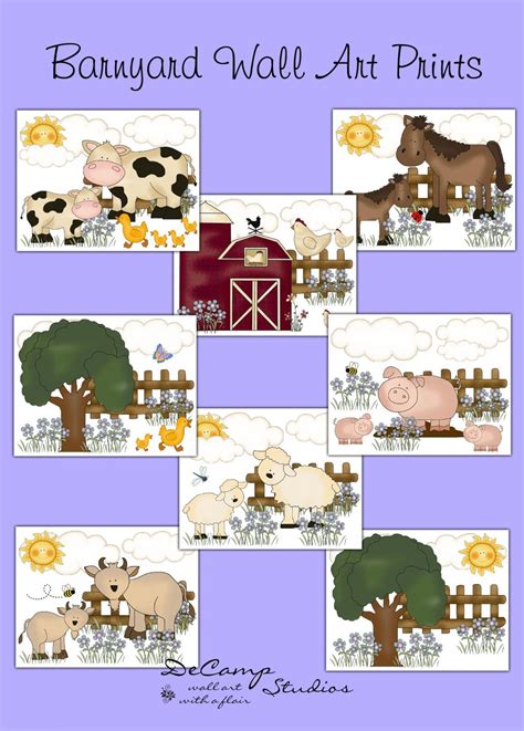 cute barnyard farm animal scenes  wall art prints  baby boy