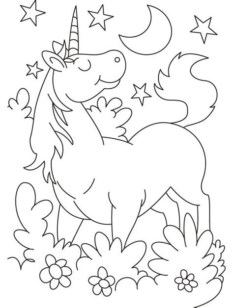 unicorn  kids drawing  unicorn  moon  stars coloring page