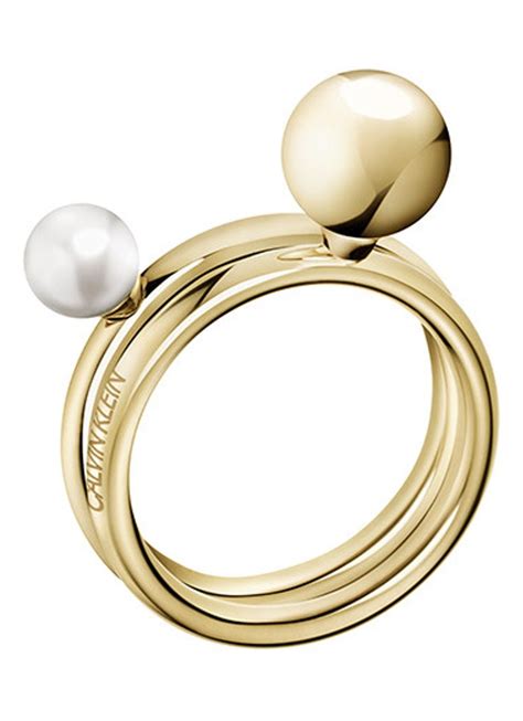 calvin klein ring met parel goud de bijenkorf jewelry pearl ring champagne gold