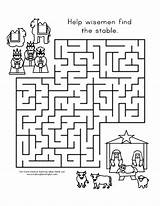Maze Mazes Epiphany Nativity Wise Kindergarten Activités Noël sketch template