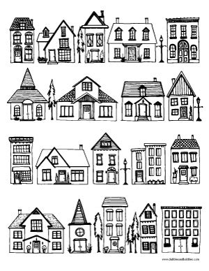gambar houses coloring page dabbles babbles  printable pages adults