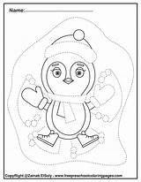 Penguins Trace Color Set Pages Tracing Preschoolers sketch template
