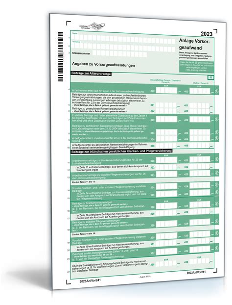 anlage vorsorgeaufwand  steuerformular zum