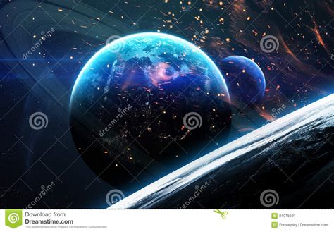 Universe Scene With Planets Stars And Galaxies In Outer