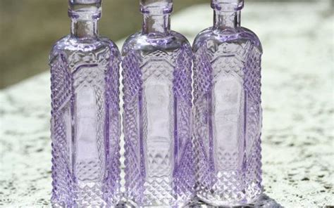 3 Vintage Purple Glass Bottles 6 Sided Bottles 4 5 Inch Lilac Glass