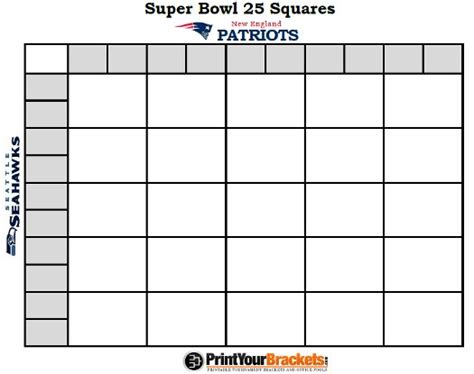 printable super bowl squares  grid office pool nfl