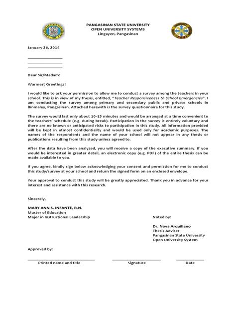 letter  conduct research letter  permission  conduct study