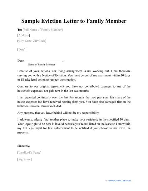 template family member eviction notice letter