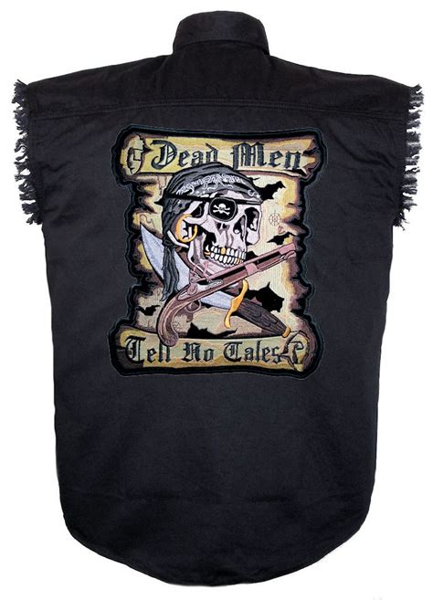 mens black denim cutoff biker shirt with patch design 12