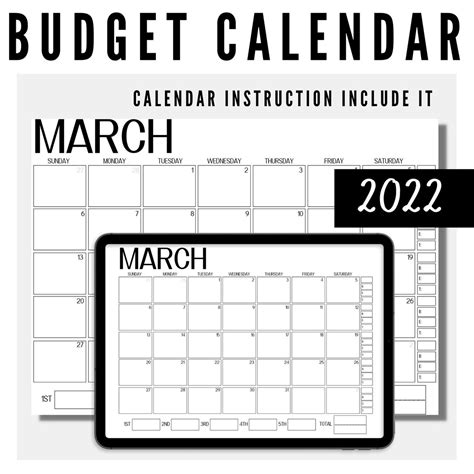 printable budget calendar  etsy