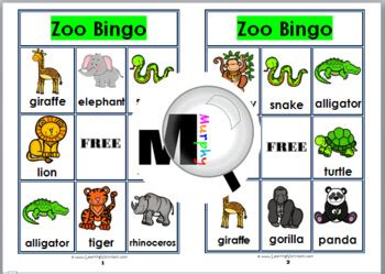 bingo printable zoo animals bingo game zoo literacy  marcia murphy