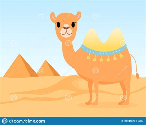 Camel In Desert Pyramids Cartoon