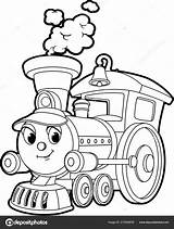 Vector Train Cartoon Contour Coloring Illustration Kids Smiling Stock Book Vitd Depositphotos sketch template