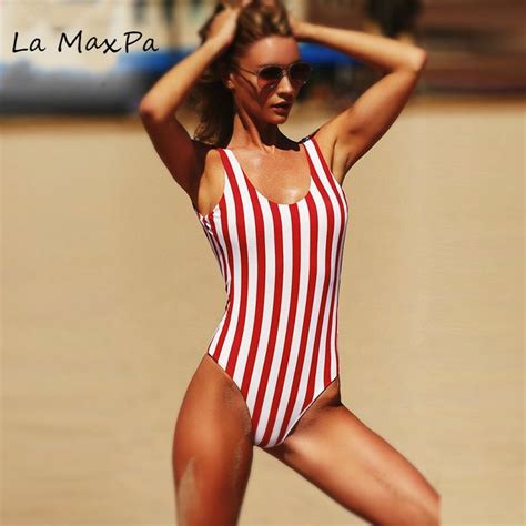 La Maxpa 2018 Women Swimsuit One Piece Stroje Kąpielowe Kobiet Stripe