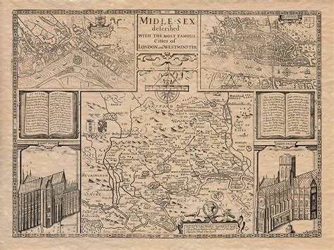 Middlesex An Old Map By John Speed The Old Map Company