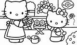 Coloring Kitty Hello Pages Garden sketch template