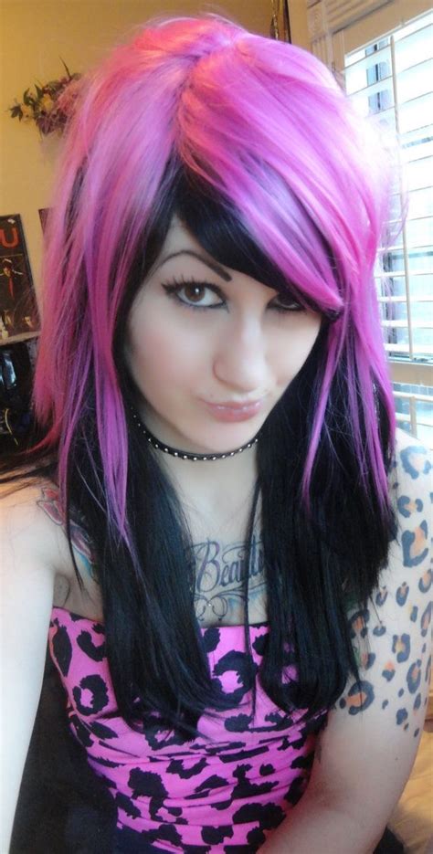 black and hot pink wig emo girl scene punk gothic raver