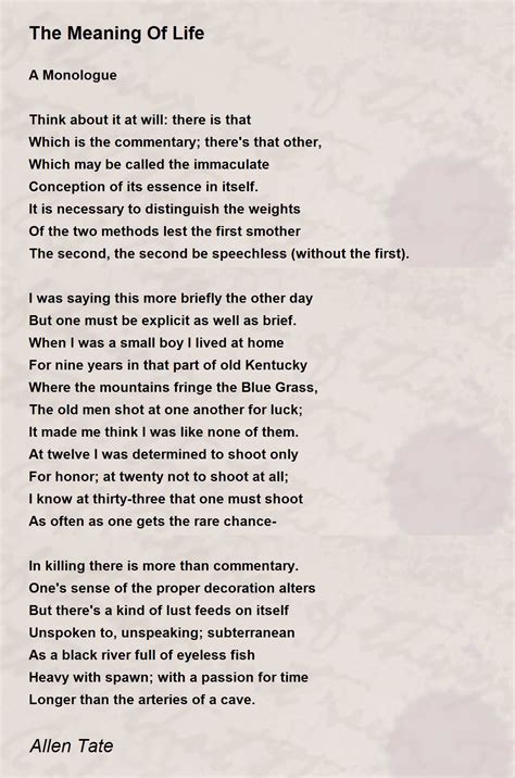 the meaning of life the meaning of life poem by allen tate