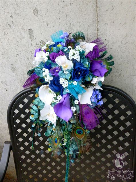 dress my wedding teal and purple cascading bouquet